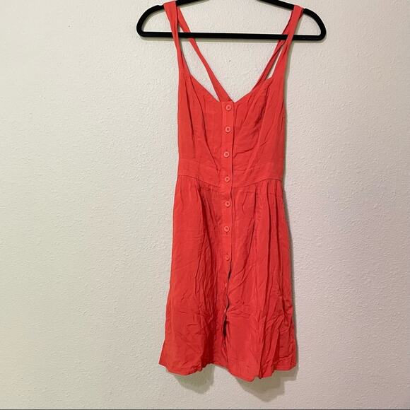 Anthropologie Staring At Stars Orange Sleeveless Button Down Mini Dress S Boho - Picture 1 of 9